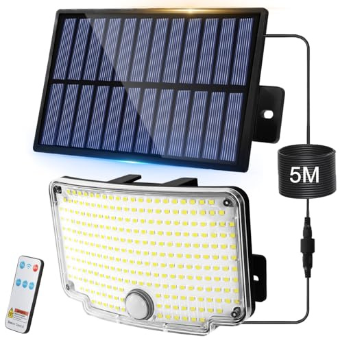 CNMTCCO Solarlampen für Außen mit Bewegungsmelder, 254 LEDs Ultrahelle Solarleuchten für Außen Garten, 3 Modi Solarstrahler Außen IP65 Wasserdicht, Außenlampe Wandleuchte für Garage, Terrasse, Hof