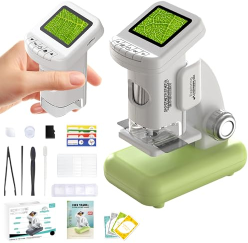 Bostar Digitales Mikroskop 120-1200X mit Ständer/38 Sammelkarten/5 Folien, 2 in 1 2,0 IPS Bildschirm Handy Mikroskop mit Wissenschaftlichen Kits
