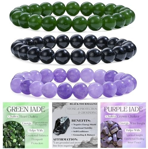 Bivei 3-teiliges Perlenarmband Damen Handgefertigter Naturstein Heilsteine Edelstein Perlen Armband, Yoga, Meditation, Schutz Geschenk