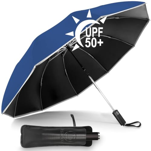 DSDCDJ Automatik Taschenschirm Regenschirm Sturmfest mit 10 Rippen, Kompakt | Reverse-Design, Reflektorstreifen, UPF 50+ UV-Schutz, Lederetui, 210T Teflon-Beschichtung, Geschenk für Herren & Damen