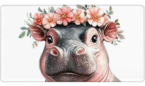 Mauspad XXL Gaming & Büro 700x300 mm – Rutschfest Wasserdicht Mausunterlage für Gamer PC Laptop – Große Schreibtischunterlage mit genähten Rändern für präzise Mausführung und Komfort Hippo Blumen E243