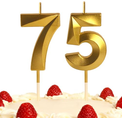 75th Birthday Candles Gold Number 75 Happy Birthday Candles Cake Topper Decorations for Children Birthday Party for 3D Designed Wedding Anniversary Party Wedding Anniversary Celebration Supply