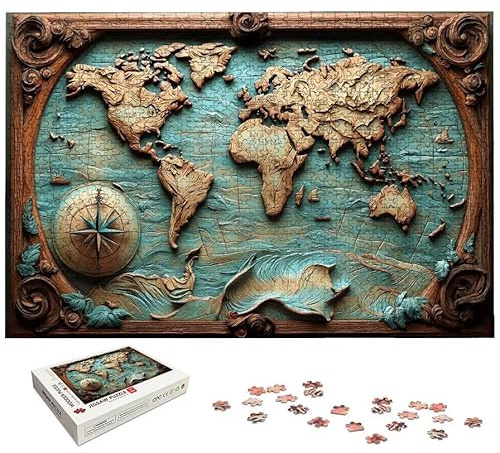 Puzzle 2000 Teile Weltkarte, Retro Puzzle 2000 Teile Erwachsene, Holzpuzzle Erwachsene mit Exquisiter Verpackungsbox, Klassische Puzzles für Die Ganze Familie, Holzpuzzle für Geschenke, Dekor, -4974
