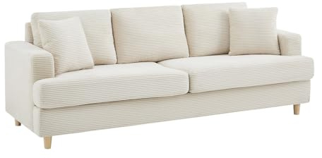 Vente-unique - Sofa ohne Schlafmöglichkeit Yocaba Samt Beige 216 cmx79 cm | Samtige Weichheit des Cords | Abnehmbarer Bezug | Zusätzliche Kissen
