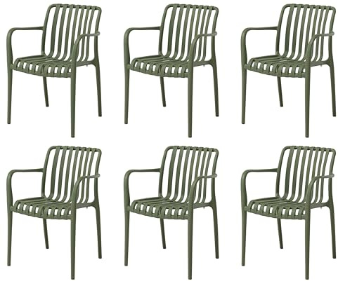 Gardissimo Gartenstuhl 6er Set Lido grün, Voll-Kunststoff, vormontiert, Armlehne, wetterfest, stapelbar, Bistrostuhl, pflegeleicht