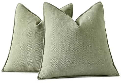 Woaboy 2er Kissenbezug 40x40cm Bohnen Grün Chenille Sofakissen | Kissenbezüge Weiche zierkissen Elegante Kissenhüllen Dekokissen für Couch Bett Wohnzimmer