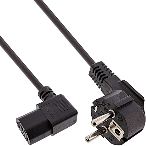 InLine 16752 Netzkabel, Schutzkontakt gewinkelt auf Kaltgerätestecker C13 rechts abgewinkelt, 1,8m, schwarz