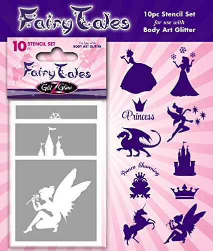 Märchen Tattoo Schablonen Set für Körperkunst & Glitter Tattoos
