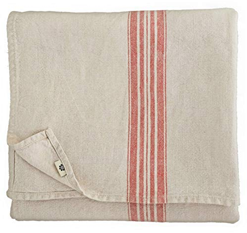 Linen & Cotton Luxus Vintage Shabby Chic Rustikal Tischdecke Provence - 100% Leinen, Beige Natur Rot (136 x 350 cm) Tischtuch Stoff Tischwäsche Rechteckig Lang für Home Küche Dekoration Wohnzimmer