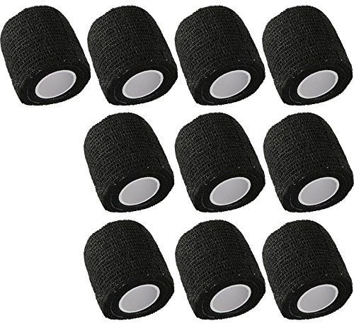 Mintice 10 Rollen Selbstklebender Bandage Elastische Selbsthaftende Cohesive Fixierbinde Kohäsive Verband Fingerverband Wundverband 5cm * 4,5m Schwarz
