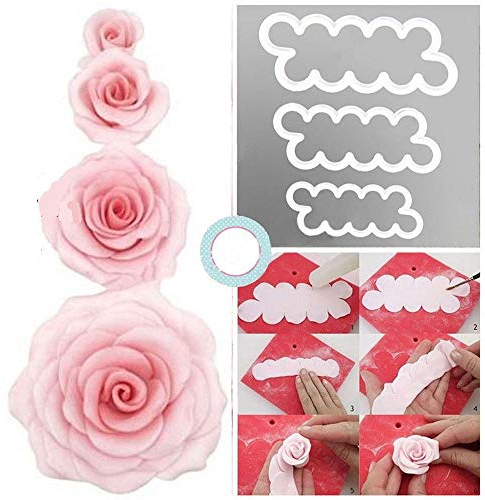 CHSYOO DIY Pasteles Rosas Moldes, 3 tamaños Cake Pétalo Cutter Flores - Juego de moldes, Back accesorios para decorar tartas fondant mazapán