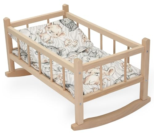 CuddlyZOO NEW LARGE WOODEN PINK ROCKING BED COT Fits Up to 46cm 18 Doll for 3 years+ (meadow)