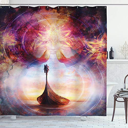 ABAKUHAUS Wikinger Duschvorhang, Drachenkopf-Boot Violet, Stoffliches Gewebe Badezimmerdekorationsset mit Haken, 175 x 200 cm, Lila