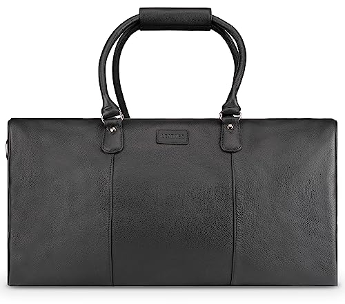 LEABAGS Leder Weekender Damen & Herren I Echtleder Premium Reisetasche I 40 l Sporttasche I Duffle Travel Gym Bag I Sporttasche I Trainingstasche I Tasche Flugzeug I groß I Nappa Schwarz