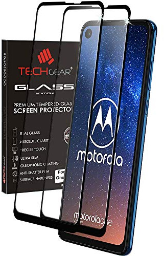 TECHGEAR [2 Pack GLASS Edition for Motorola Moto One Vision, Genuine Tempered Glass Screen Protectors Covers [2.5D Round Edge] [9H Hardness] [Crystal Clarity] [Scratch-Resistant] [No-Bubble]