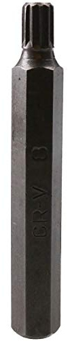 8mm Spline Bit 75mm Length 10mm Shank Chrome Vanadium Hardened Tip Triple Square