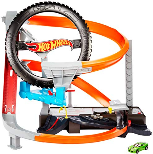 Mattel Hot Wheels City Robo Beasts GJL16 Hyperboost Tire Shop Vehicle Playset with Car