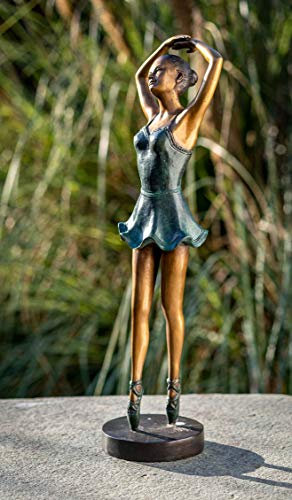 IDYL Bronze-Skulptur Ballerina | 48x15x12 cm | Klassische Bronze-Figur handgefertigt | Gartenskulptur oder Wohnbereich-Dekoration | Hochwertiges Kunsthandwerk | Wetterfest