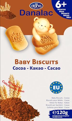 Danalac Babykekse Kakao, 120 g Snacks und Nahrung für Kleinkinder ab 6 Monaten mit Kalzium, Eisen und Vitaminen