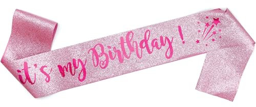 OMISS It's My Birthday - Banda de rosas con purpurina - Be The Most Beautiful for Your Birthday, Rosa (Glitter Pink), Large