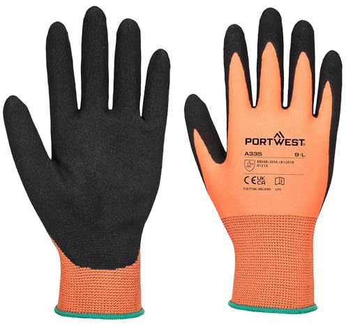 Portwest Dermi-Grip NPR15 Nitrilhandschuh, Größe: S, Farbe: orange/schwarz, A335O8RS