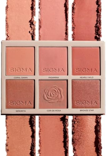 Sigma Beauty Cor-de-Rosa Blush Palette – 6 Farbtöne – Lang anhaltendes Pressed Powder – Glutenfrei, Veganes & Tierversuchsfreies Make-up – Flushed Neutral Matt