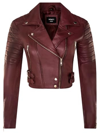 Ladies Cropped Jacket Short Body Gothic Top Burgundy Chic Biker REAL LEATHER Jacket 5XL