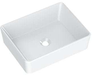 VBChome Waschbecken Weiß 48x37 cm Granit klein Matt wie Keramik eckige form Waschtisch Handwaschbecken Aufsatzwaschbecken Waschschale Aufsatz ohne Hahnloch