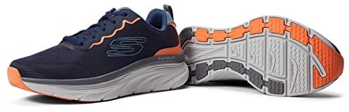 Skechers D'lux Walker - Scrambler, Sneaker Uomo, Blu Navy Mesh Orange Synthetic Trim, 44 EU