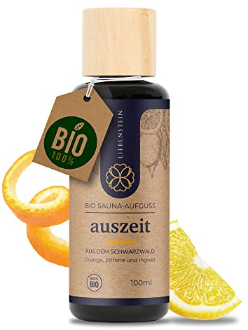Liebenstein® BIO Saunaaufguss “Auszeit” - Orange, Zitrone & Ingwer [1x100ml Sauna Aufgussmittel] - mit 100% naturreinen Bio Ölen - regional und nachhaltig produziert - Dein Schwarzwald Sauna Aufguss