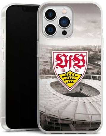 Silikon Hülle kompatibel mit Apple iPhone 13 Pro Case transparent Handyhülle VfB Stuttgart Offizielles Lizenzprodukt Stadion