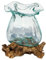 Geschenk-Idee Dekoration Wohnung Gamal Wurzel-Holz Glas-Vase Teakholz Handarbeit Vase (Ø Glas 16-19 cm Pott L)