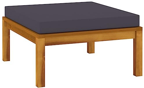 vidaXL Akazienholz Massiv Fußhocker mit Dunkelgrauem Kissen Gartenhocker Sitzhocker Fußbank Hocker Gartenmöbel Holzhocker Outdoor Terrasse