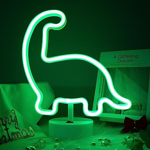 ENUOLI Dinosaur Night Light - LED Dinosaur Lamp with Green Neon Light, Battery/USB Operated for Kids, Decorative Lights for Party, Bar, Wedding, Christmas, Birthday