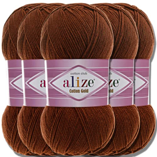 Alize 5 x 100g Cotton Gold Türkische Premium Wolle Baumwolle und Acryl Handstrickgarne | Garn | Yarn | Babywolle Strickgarn Akzente Accessoire Baby zum Häkeln Stricken Kleidung Schals (Tile | 690)