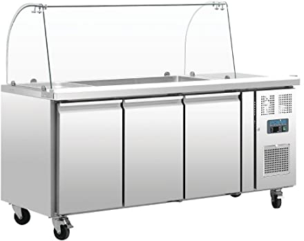 Polar U-Series Refrigerated GN Counter Saladette with Sneeze Guard - 3 Door