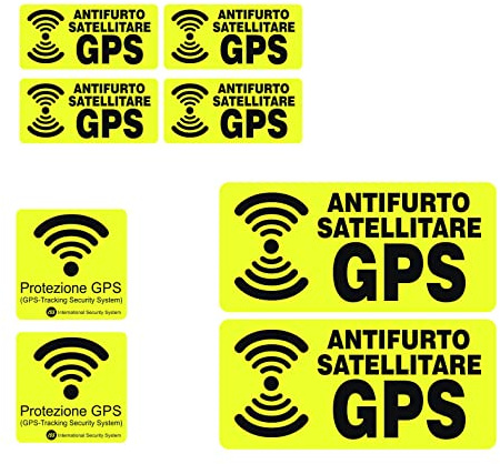 Kit 8 adesivi satellitari antifurto GPS per bicicletta, moto, macchine da costruzione, auto, camion, allarme antifurto cod. 1650 (GIALLO)