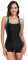 BEACHKINI Costume da Bagno Donna Costume Intero Costume da Bagno Aperto sul Retro Costume da Bagno competitivo,Grigio Blu,EU 44