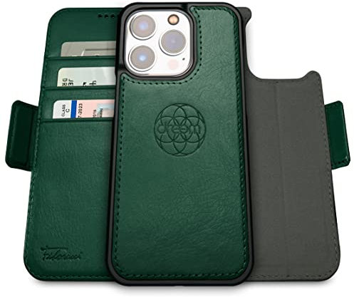 dreem Fibonacci wallet case compatible with iPhone 14 Pro Max / 2-in-1 shockproof case and detachable vegan leather folio, MagSafe compatible, RFID protection [Green]