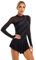 iEFiEL Damen Langarm Ballettkleid Eiskunstlauf Kleid mit Glitzer Kristallen Ballettkleidung Gymnastik Leotard Turnanzug Tanzkostüm Za Schwarz S