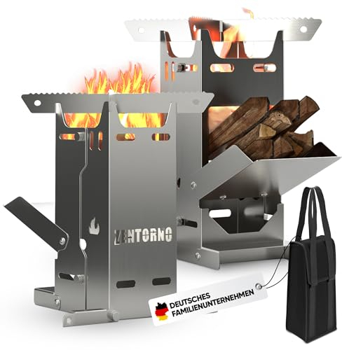 Zentorno® Rocket Stove 2023 - Estufa de leña para exteriores de acero inoxidable (inoxidable, para sartenes y ollas de hasta 17,5 cm de diámetro)