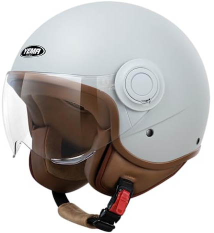 YEMA Helmet Jethelm DW-631 Moped Scooter ECE 3/4 Halbhelm für Herren Damen (Grau, L)