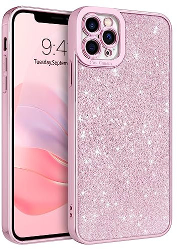 DOMAVER Case for iPhone 11 Pro Glitter Slim Luxury Bling Cute Phone Case for Women Girls, Sparkly Shockproof Full Body Camera Protection Phone Cover for iPhone 11, Pink