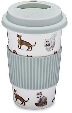 Cooksmart British Designed Travel Cup with Silicone Band | Travel Mugs for Hot Drinks Perfect for On The Go | Hot Drinks Travel Mug with Lovely Designs - Curious Cats