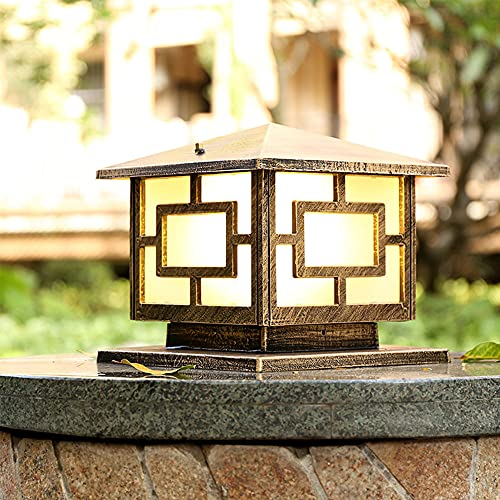 Mengjay Außenleuchte Antik Goldenes Acryl Säulenscheinwerfer IP44 Wegeleuchte Retro E27 Aluminiumguss Wasserdichte Pollerleuchten Aussen Rasen Garten Terrasse Sockellampe Im Freien Höfe