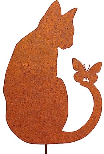 JYUECIAN Katze Gartendeko Rost Gartenstecker, Metall Roststecker Edelrost Rostiger Beetstecker Rost Deko für Garten Terrasse Balkon