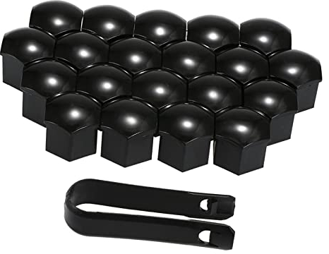 QISUO Radmutterkappen, 20pcs Universal 21mm Radmutter Abdeckungen Überzug Radmutter Kappen Schraubenschutz Schwarz