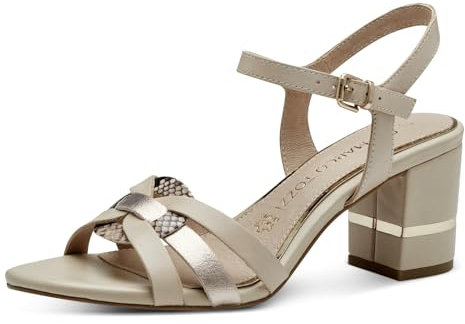MARCO TOZZI Damen Sandalen mit Absatz mit Verstellbarem Riemen aus Leder, Beige (Cream Comb), 38 EU