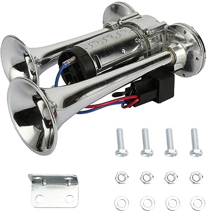 tinysiry Elektrische Hupe, Dual-Trompete, 600 dB, 12 V, superlaute elektrische Autohupe, universell für LKW, Boote, Fahrzeuge, super Laute Autohupen-Set, elektrische Pumpe, Lufthupe 1
