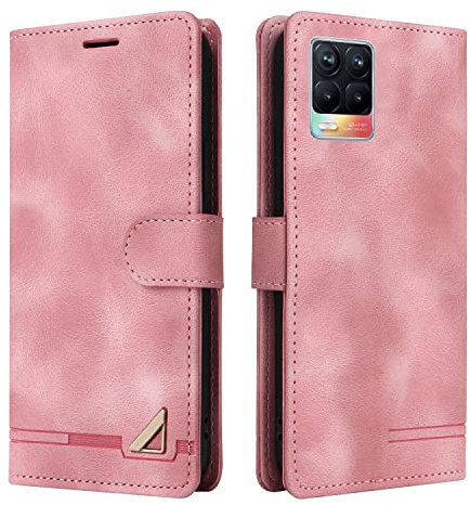 OKZone Kompatibel mit Oppo Realme 8 4G/8 Pro Hülle, Halterung Standfunktion Kartenfach Wallet Schutzhülle 360 Grad Stoßfest Premium Leder Schutzhülle Handyhülle für Oppo Realme 8 4G/8 Pro (Rosa)